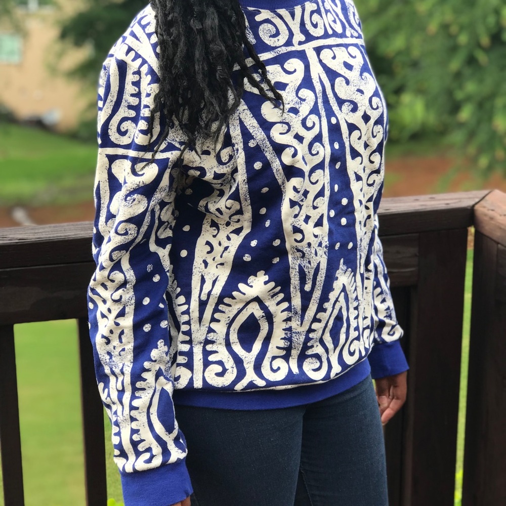 Vintage blue and white tribal sweater/sweatshirt